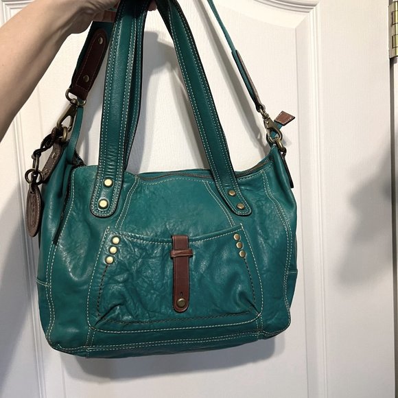 Fossil-Shoulder/Tote Leather Purse-Turquoise/Aqua Greenish Blue-Rare-Large - Picture 3 of 16